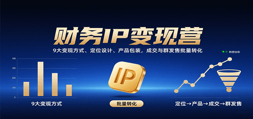 财务IP变现营：9大变现方式、定位设计、产品包装，成交与群发售批量转化-赚客网赚