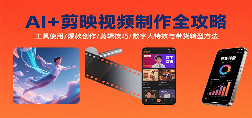 AI+剪映视频制作全攻略：工具使用/爆款创作/剪辑技巧/数字人特效与带货转型方法-赚客网赚