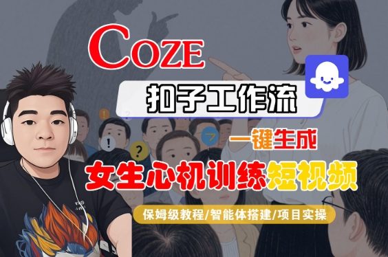 COZE扣子工作流一键生成女生心机训练短视频，保姆级教程-智能体搭建-项目实操-赚客网赚