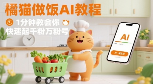 有趣的橘猫买菜做饭视频，用AI一键搞定，1分钟教会你，快速起千粉万粉号-赚客网赚