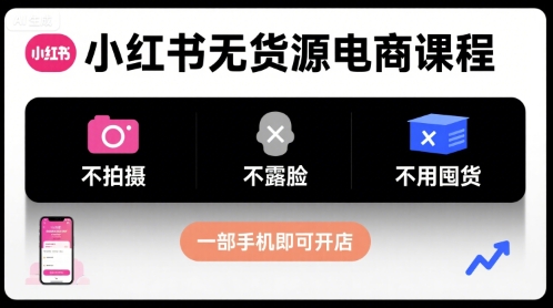 小红书无货源电商课程，不拍摄不露脸不用囤货，一部手机即可开店-赚客网赚