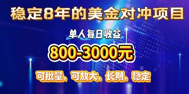 （15782期）稳定8年的美金对冲创业项目，单人每日收益800-3000，小众暴力项目-赚客网赚
