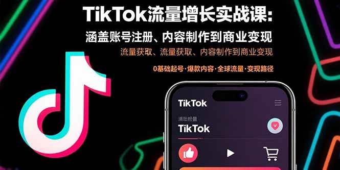 （15791期）TikTok流量增长实战课：涵盖账号注册、流量获取、内容制作到商业变现-赚客网赚