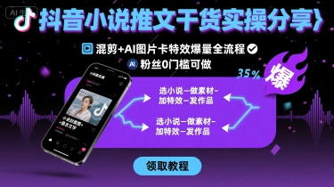 抖音小说推文干货实操分享，混剪+AI图片卡特效爆量全流程，0粉丝0门槛可做-赚客网赚