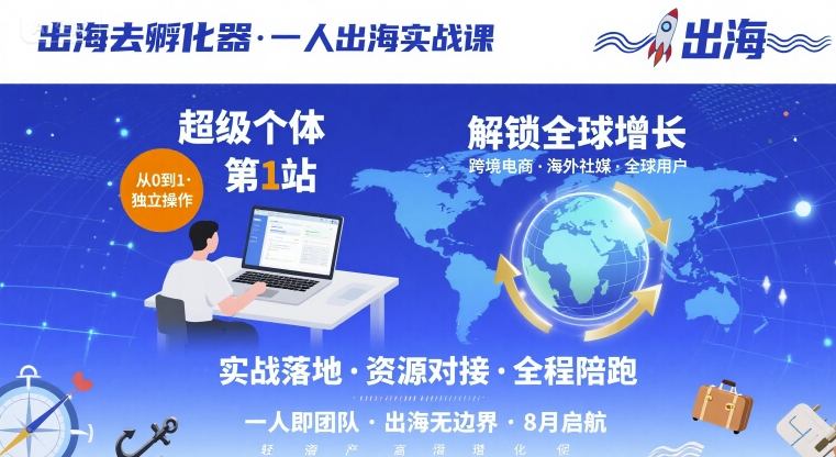 出海去孵化器，一人出海实战课，超级个体第1站，解锁全球增长-赚客网赚