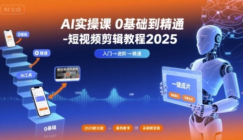 AI实操课0基础到精通-短视频剪辑教程2025-赚客网赚