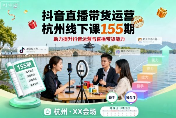 抖音直播带货运营杭州线下课155期，助力提升抖音运营与直播带货能力-赚客网赚