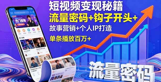 (16079期)短视频变现秘籍,流量密码+钩子开头+故事营销+个人IP打造,单条播放百万+-赚客网赚