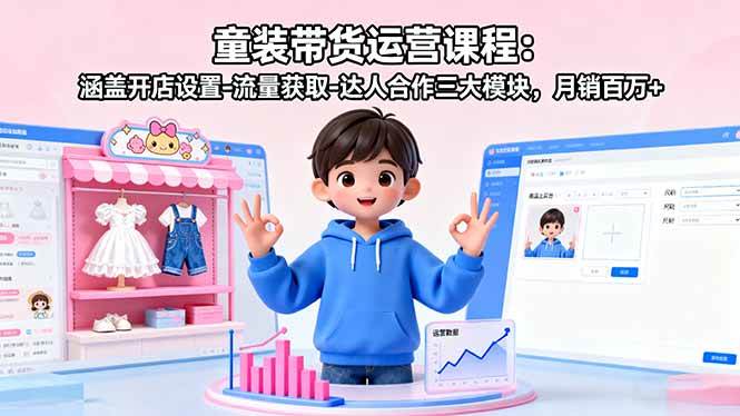 （16081期）童装带货运营课程：涵盖开店设置-流量获取-达人合作三大模块，月销百万+-赚客网赚