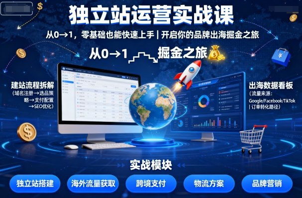 独立站运营实战课,从0到1,零基础也能快速上手,开启你的品牌出海掘金之旅-赚客网赚