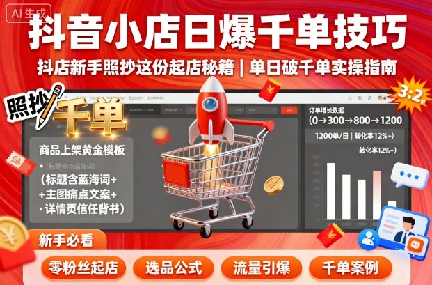 抖音小店日爆千单技巧，抖店新手照抄这份起店秘籍，单日破千单-赚客网赚