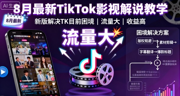 8月最新TikTok影视解说教学，新版解决TK目前困境，流量大，收益高-赚客网赚