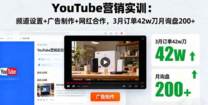 （16107期）YouTube营销实训：频道设置+广告制作+网红合作，3月订单42w刀月询盘200+-赚客网赚