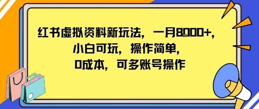 小红书虚拟资料新玩法，一月8k+小白可玩，操作简单-赚客网赚