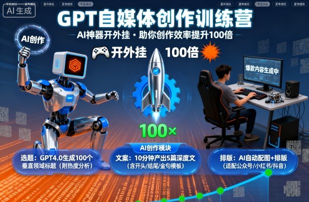 GPT自媒体创作训练营：AI神器开外挂，助你创作效率提升100倍-赚客网赚