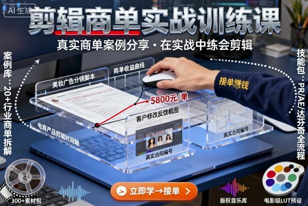 剪辑商单实战训练课，真实商单案例分享，在实战中练会剪辑-赚客网赚