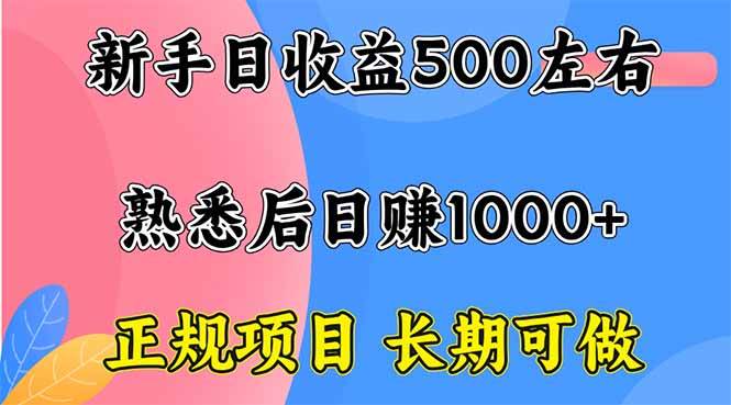 （16132期）新手日收益500+ 正规项目 长期可做-赚客网赚