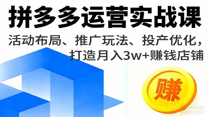 （16135期）拼多多运营实战课，活动布局、推广玩法、投产优化，打造月入3w+赚钱店铺-赚客网赚