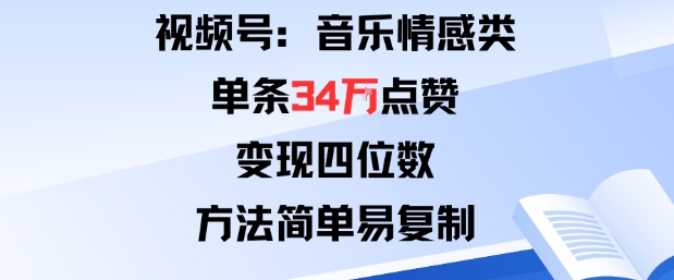 视频号分成计划新玩法：音乐情感类单条34W点赞，变现四位数，方法简单易复制-赚客网赚