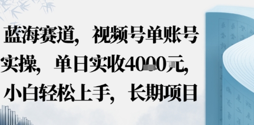 蓝海赛道，视频号单账号实操，单日实收1k，小白轻松上手，长期项目-赚客网赚