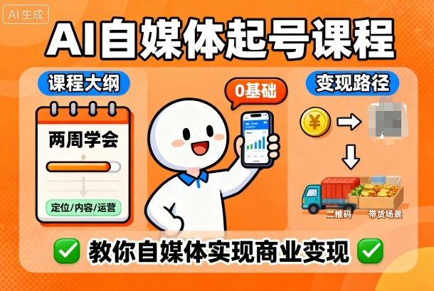AI自媒体起号课程，0基础小白两周学会，教你自媒体实现商业变现-赚客网赚