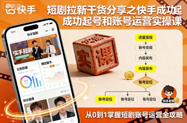 短剧拉新干货分享之快手成功起号和账号运营实操课-赚客网赚