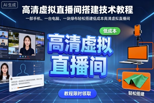 高清虚拟直播间搭建技术教程，一部手机、一台电脑、一块绿布轻松搭建低成本高清虚拟直播间-赚客网赚