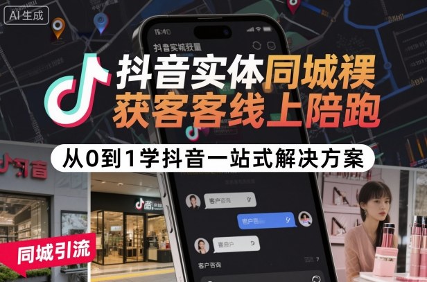 抖音实体同城获客线上陪跑，从0到1学抖音一站式解决方案-赚客网赚