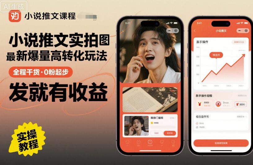 小说推文实拍双图文最新爆量高转化玩法，全程干货，0粉起步，发就有收益-赚客网赚