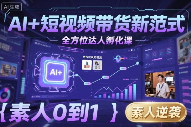 AI+短视频带货新范式全方位达人孵化课,素人也可以从0到1,全方位认知短视频带货-赚客网赚