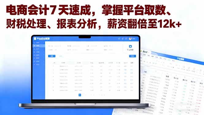 （16192期）电商会计7天速成，掌握平台取数、财税处理、报表分析，薪资翻倍至12k+-赚客网赚