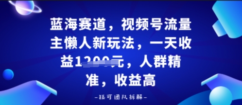 视频号流量主懒人新玩法，一天收益多张，人群精准，收益高-赚客网赚