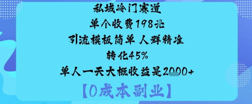 私域冷门赛道:单个收费198米引流模板简单人群精准转化45%单人一天大概收益是1k+-赚客网赚