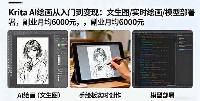 （16222期）Krita AI绘画从入门到变现：文生图/实时绘画/模型部署，副业月均6000元-赚客网赚
