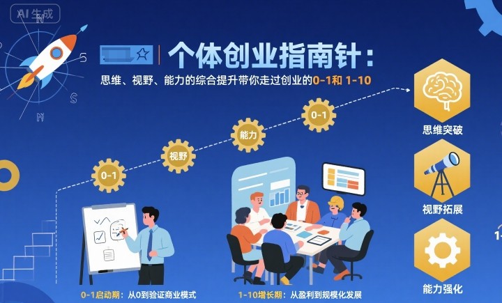 个体创业指南针,思维、视野、能力的综合提升带你走过创业的0-1和1-10【音频】-赚客网赚