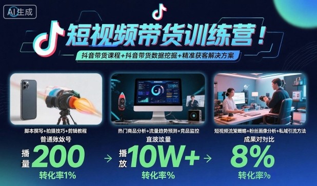 短视频带货训练营，抖音带货课程+抖音带货数据挖掘+精准获客解决方案-赚客网赚