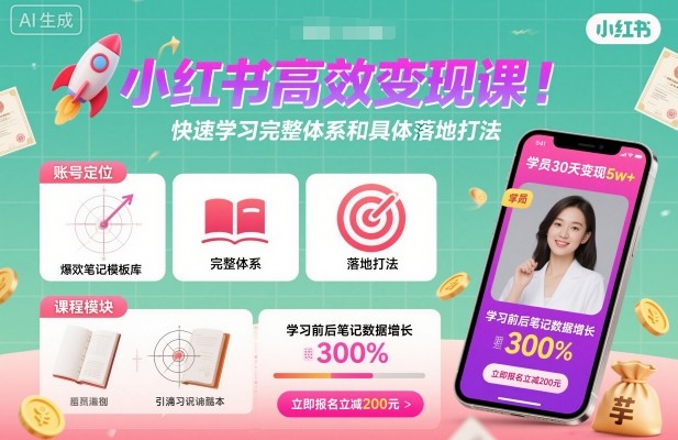 小红书高效变现课，快速学习小红书完整体系和具体落地打法-赚客网赚