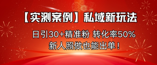 【实测案例】私域新玩法，日引30+精准粉，转化率50%，新人照做也能出单！-赚客网赚