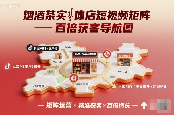 烟酒茶实体店短视频矩阵百倍获客导航图-赚客网赚