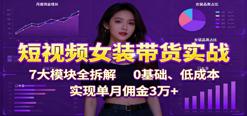 短视频女装带货实战:7大模块全拆解,0基础、低成本,实现单月佣金3万+-赚客网赚
