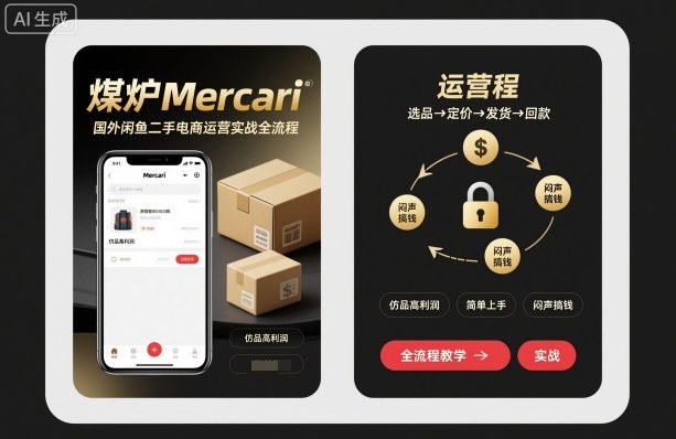 煤炉Mercari国外闲鱼二手电商运营实战全流程，仿品高利润，简单上手，闷声搞钱-赚客网赚