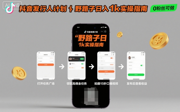 抖音发行人计划全新野路子玩法，随时随地，只要有手机，就能操作，日入1k+【揭秘】-赚客网赚