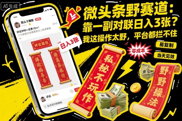 微头条野赛道，靠一副对联日入3张？我这操作太野，平台都拦不住！-赚客网赚