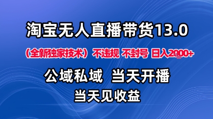淘宝无人直播13.0，公域私域技术，不封号，不违规布局下半年旺季赛道，日入1K+（独家技术）【揭秘】-赚客网赚