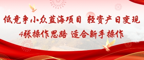 低竞争小众蓝海项目，轻资产日变现4张的操作思路适合新手操作-赚客网赚
