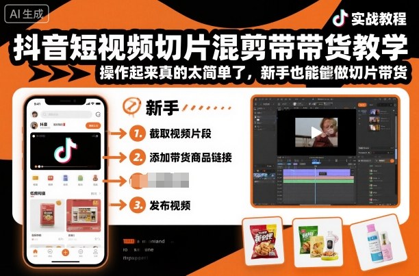 抖音短视频切片混剪带货教学，操作起来真的太简单了，新手也能做切片带货-赚客网赚