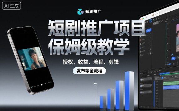 短剧推广项目保姆级教学，授权、收益、流程、剪辑，发布等全流程-赚客网赚