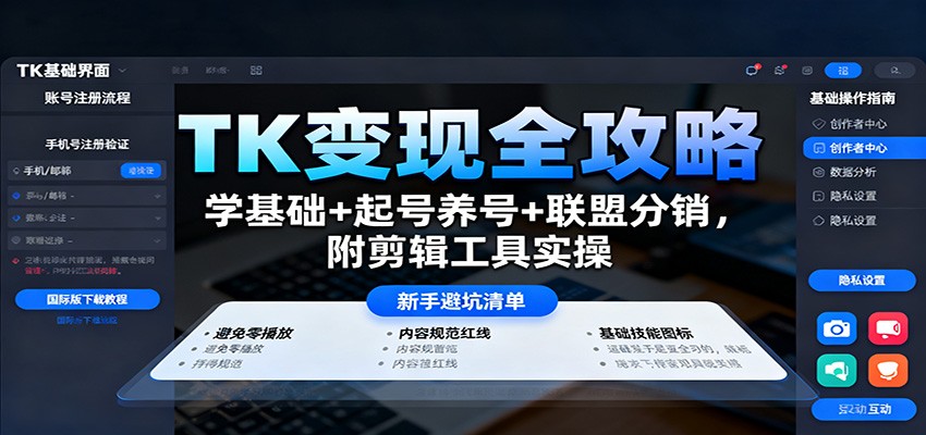 TK变现全攻略：学基础+起号养号+联盟分销，附剪辑工具实操-赚客网赚