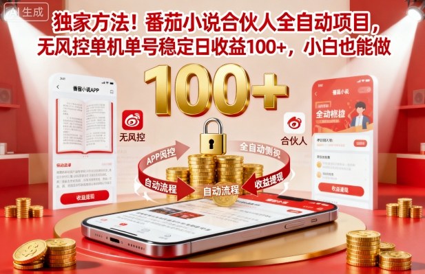 独家方法！番茄小说合伙人全自动挂G项目，无风控单机单号稳定日收益100+，小白也能做【揭秘】-赚客网赚