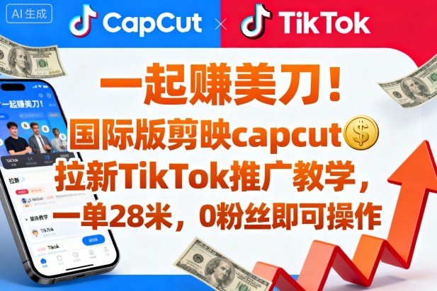 一起賺美刀！国际版剪映capcut拉新TikTok推广教学，一单28米，0粉丝即可操作（附推广入口和教学）-赚客网赚